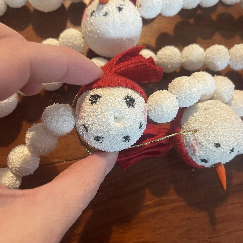 Vintage Snowman Head Christmas‎ Tree Garland 12 ft Snowflake Snowball Christmas